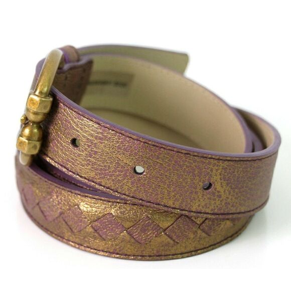 NWOT BOTTEGA VENETA ITALY GOLD MAUVE GENUINE LEATHER SKINNY DRESS BELT 34" (R4 - Picture 3 of 12